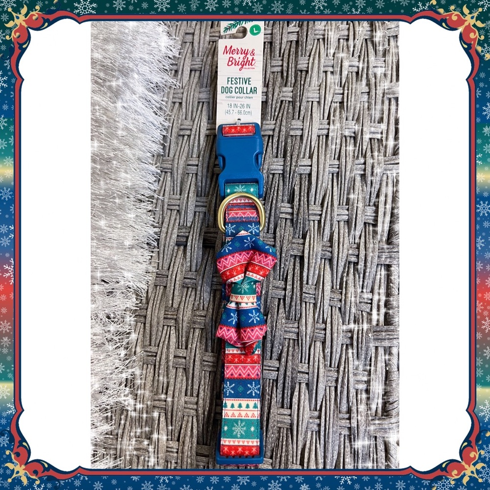L Petsmart Blue Green Red Bow Tie Dog Collar Snowflake Holiday Christmas LARGE